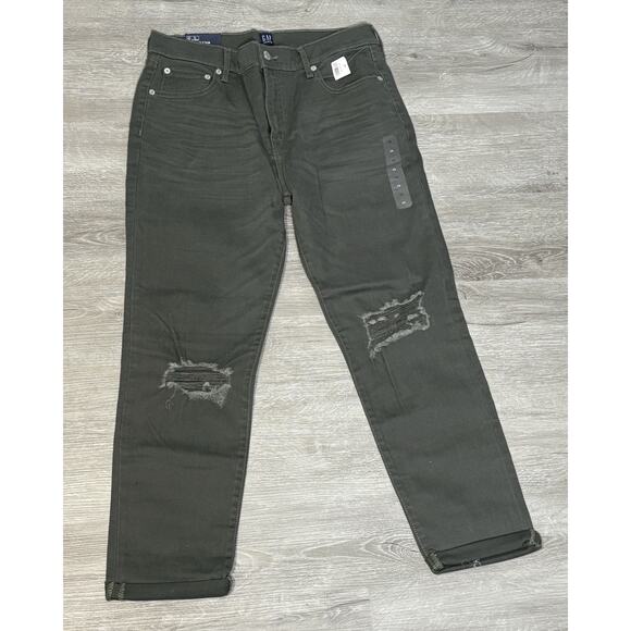 Gap Girlfriend Jeans Size 29 Womens Douglas Fir Green Distressed Stretch NWT! - Picture 1 of 5